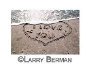 "i love you" heart in sand sequence of three photographs