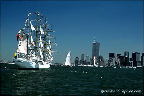 The Tall Ships approaching The World Trade Center in New York